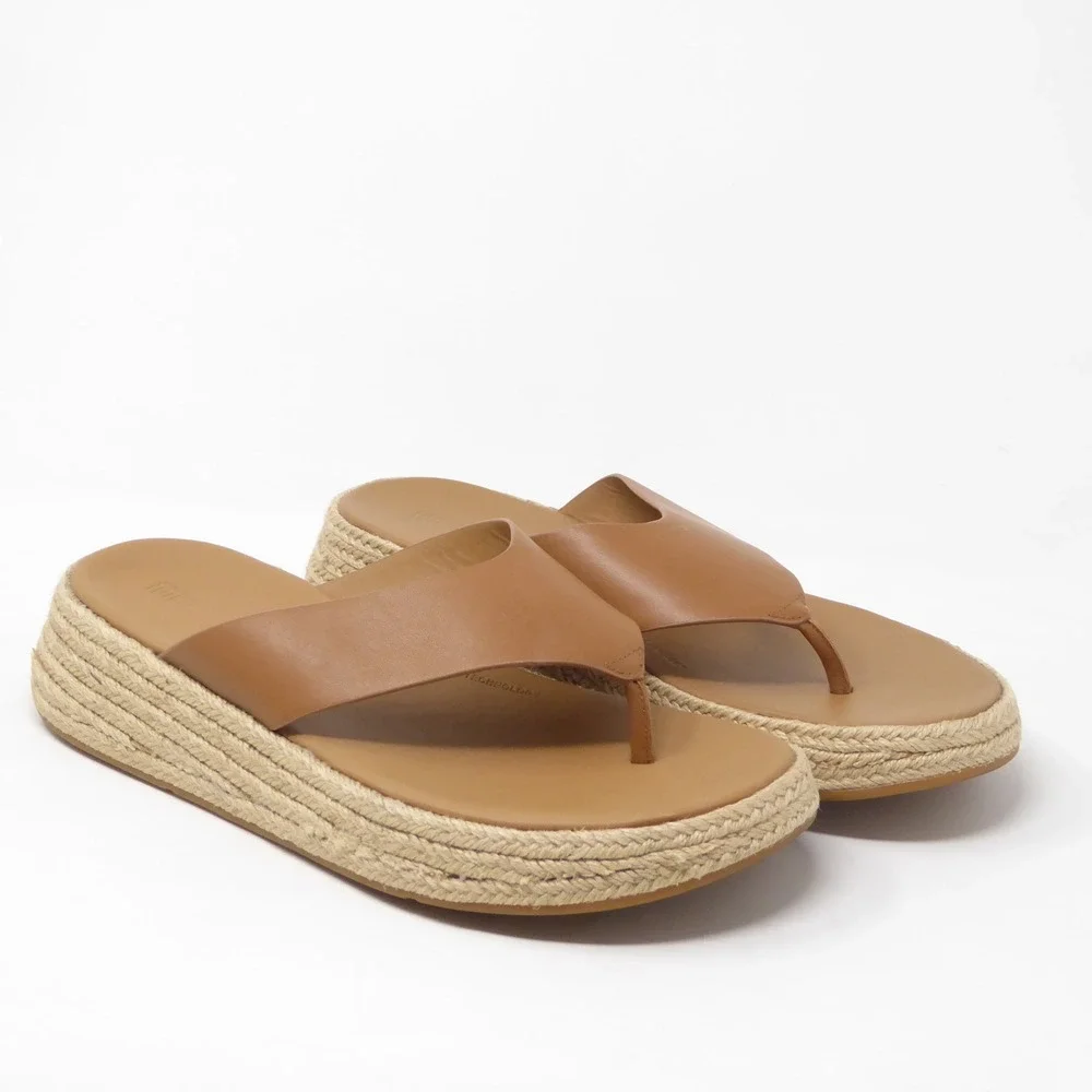 FitFlop Womens F-Mode Leather Espadrille Platform Sandals Tan Brown 11